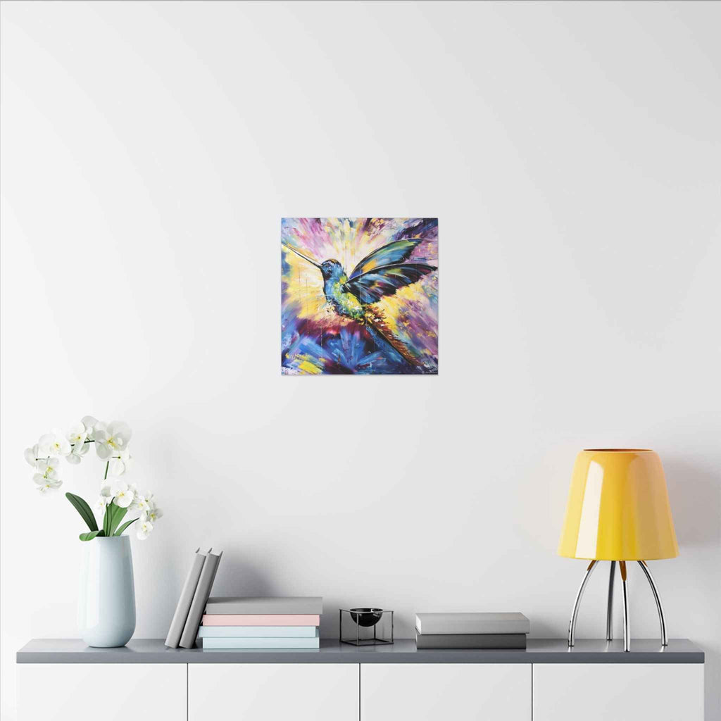 Vibrant Hummingbird Canvas Art - Colorful Abstract Bird Wall Decor (Matte Stretched) - TheKaraHan