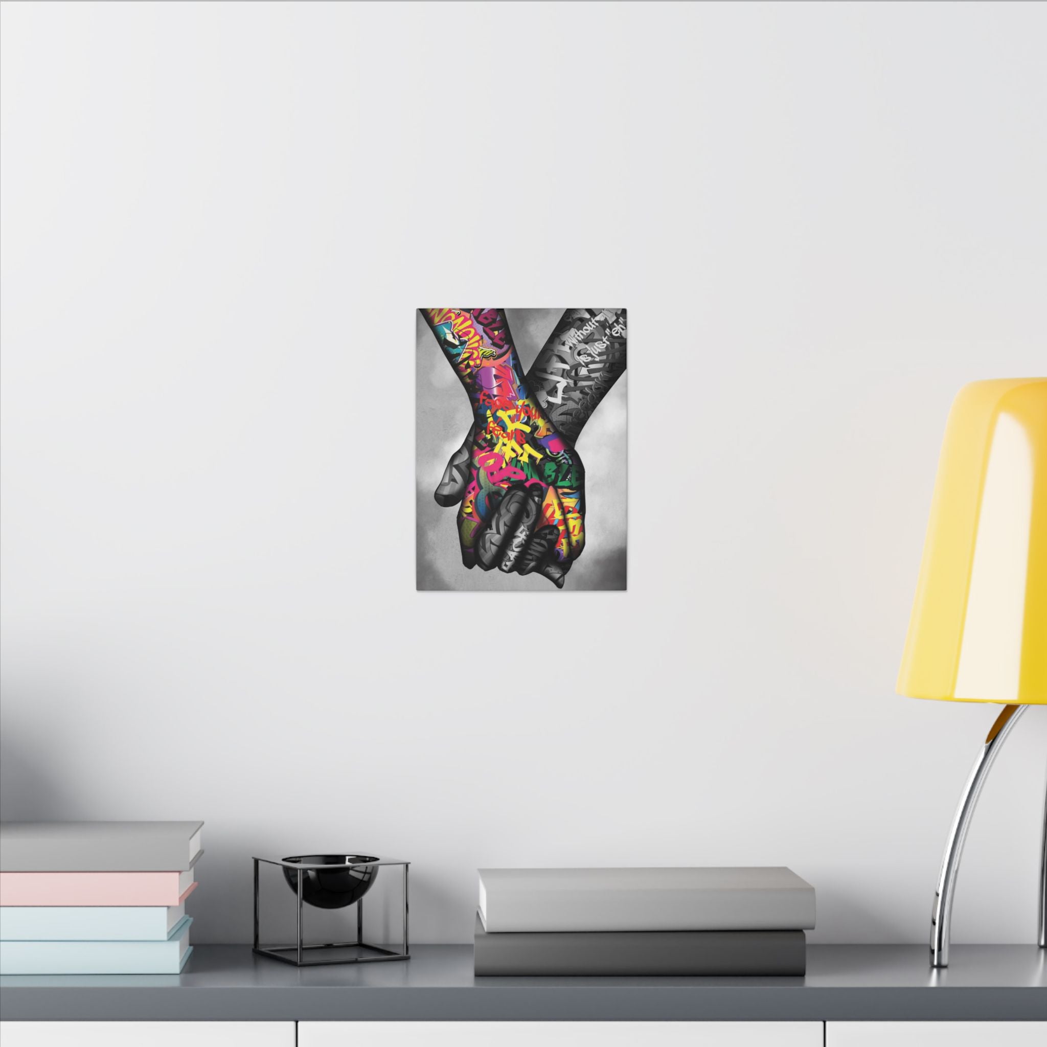 Graffiti Hands Canvas Print — Colorful Holding Hands Wall Art 