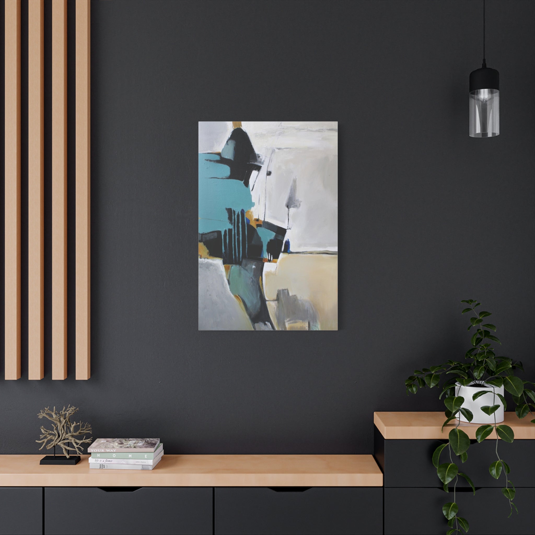 Abstract Teal & Gray Matte Canvas Print — Modern Stretched Wall Art 