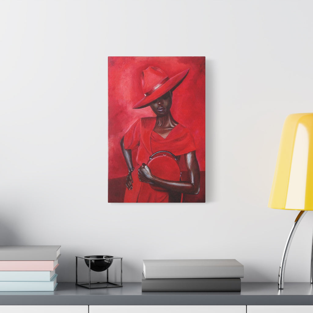 Elegant Red Hat Lady Canvas Print — Fashion Portrait Matte Stretched Wall Art 