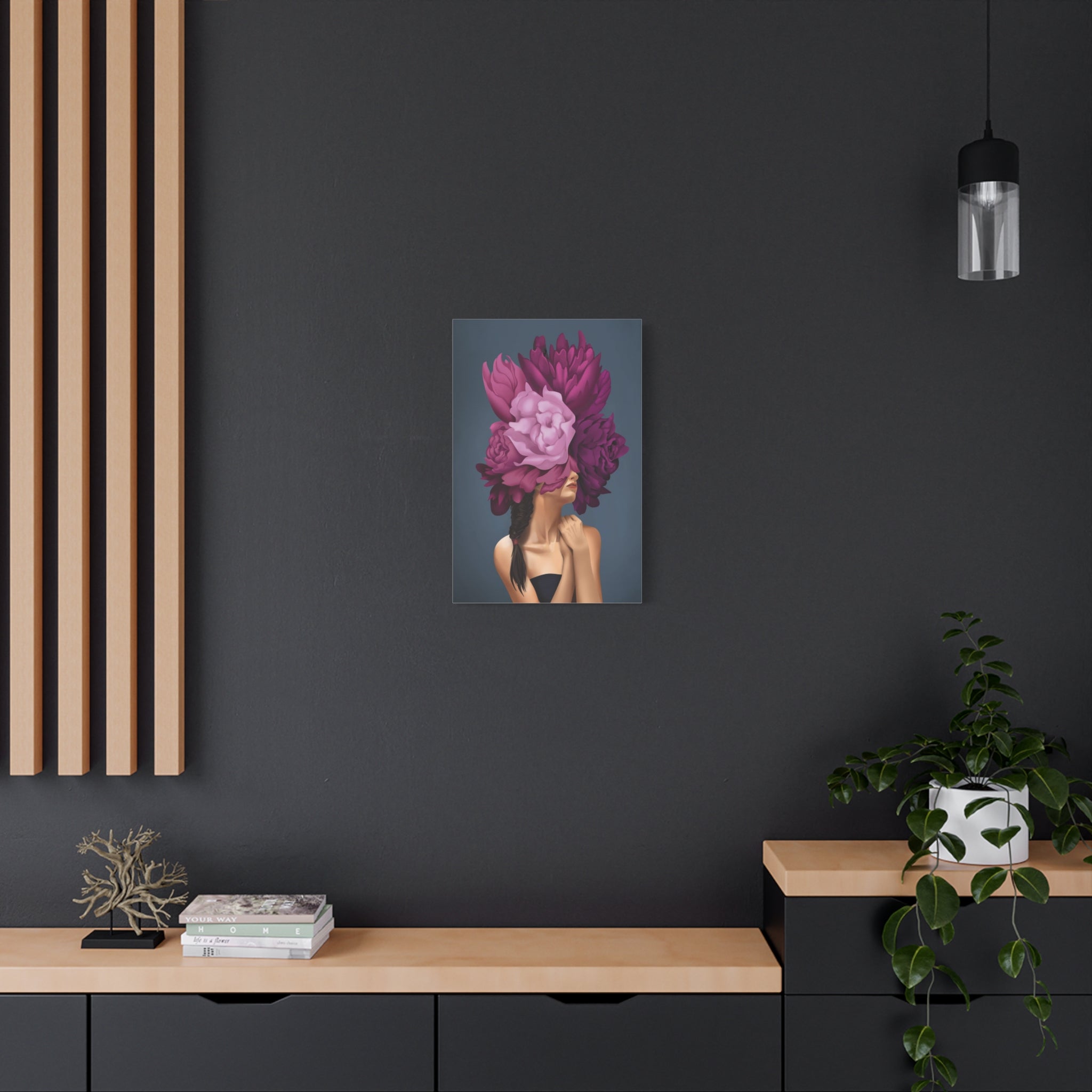 Floral Masked Woman Matte Canvas Wall Art – Stretched 1.25" 
