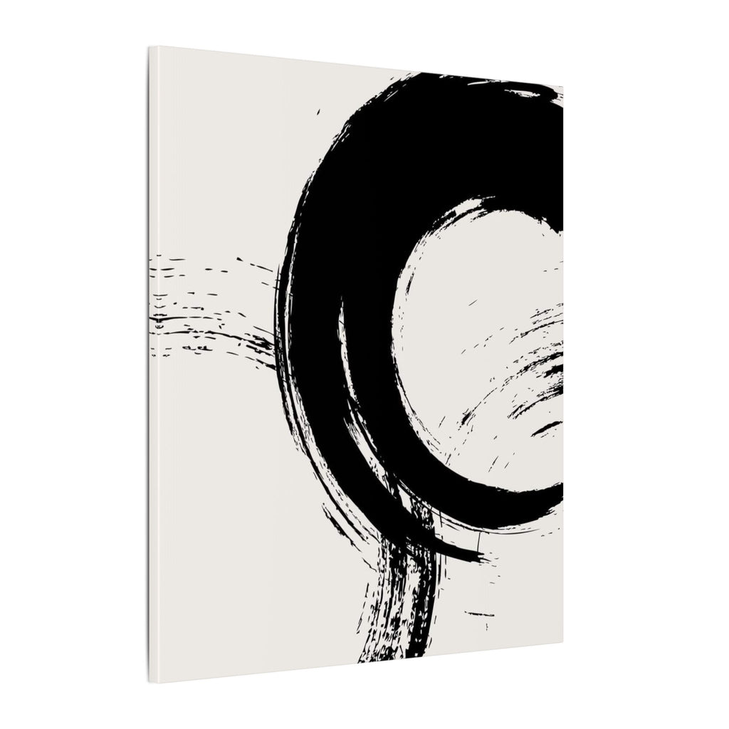 Zen Brushstroke Canvas Wall Art — Minimal Black Circle Abstract