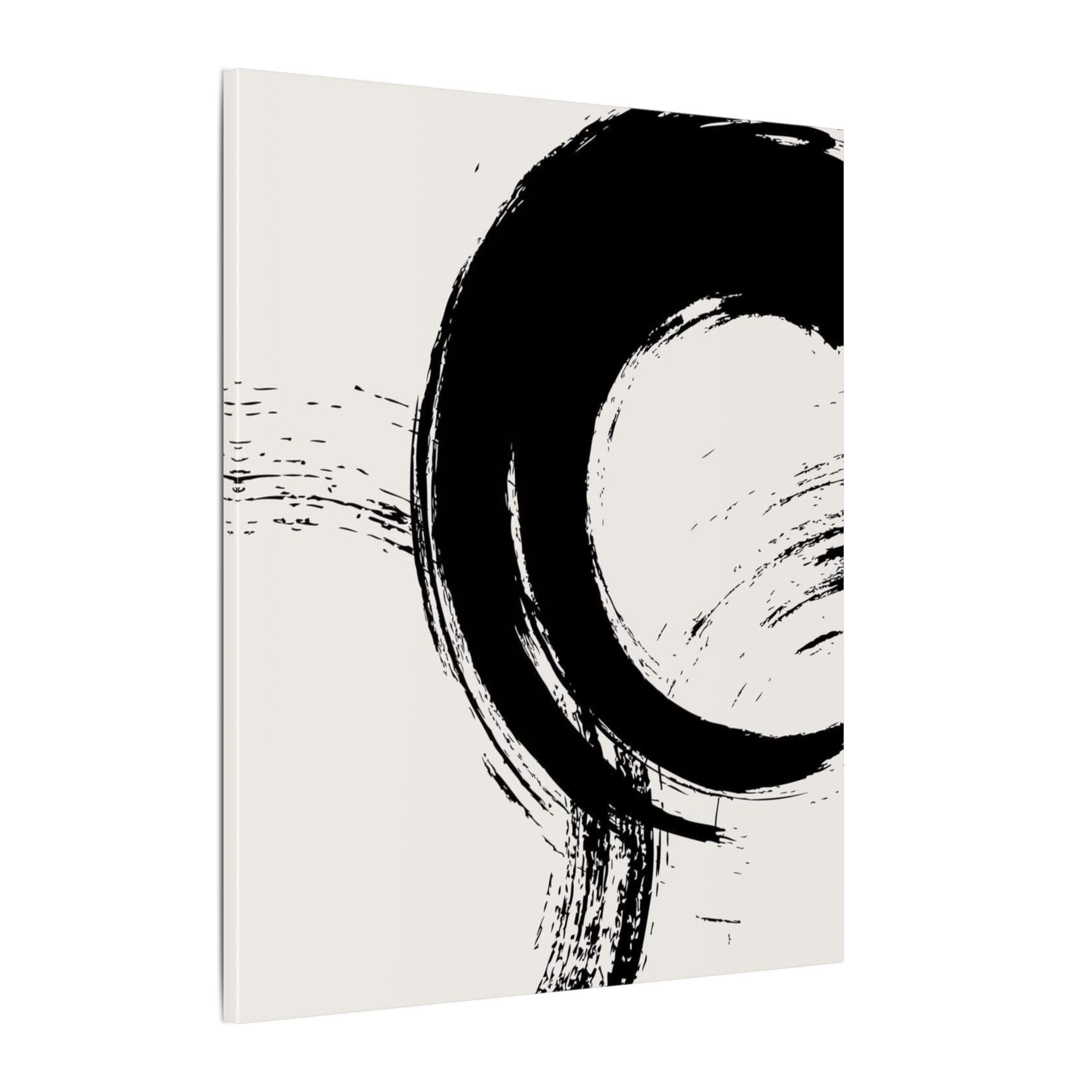 Zen Brushstroke Canvas Wall Art — Minimal Black Circle Abstract