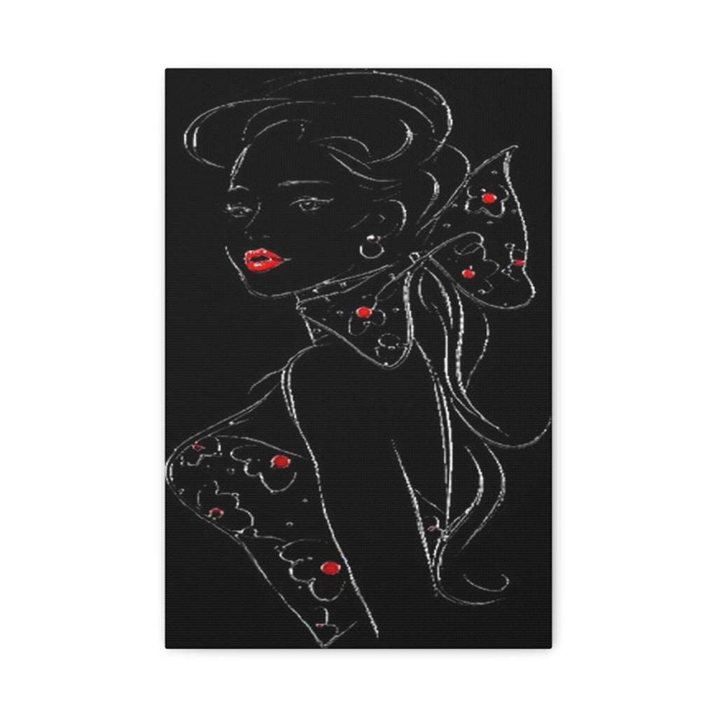 Chic Noir Lady Canvas Print — Black & Red Fashion Portrait Wall Art 