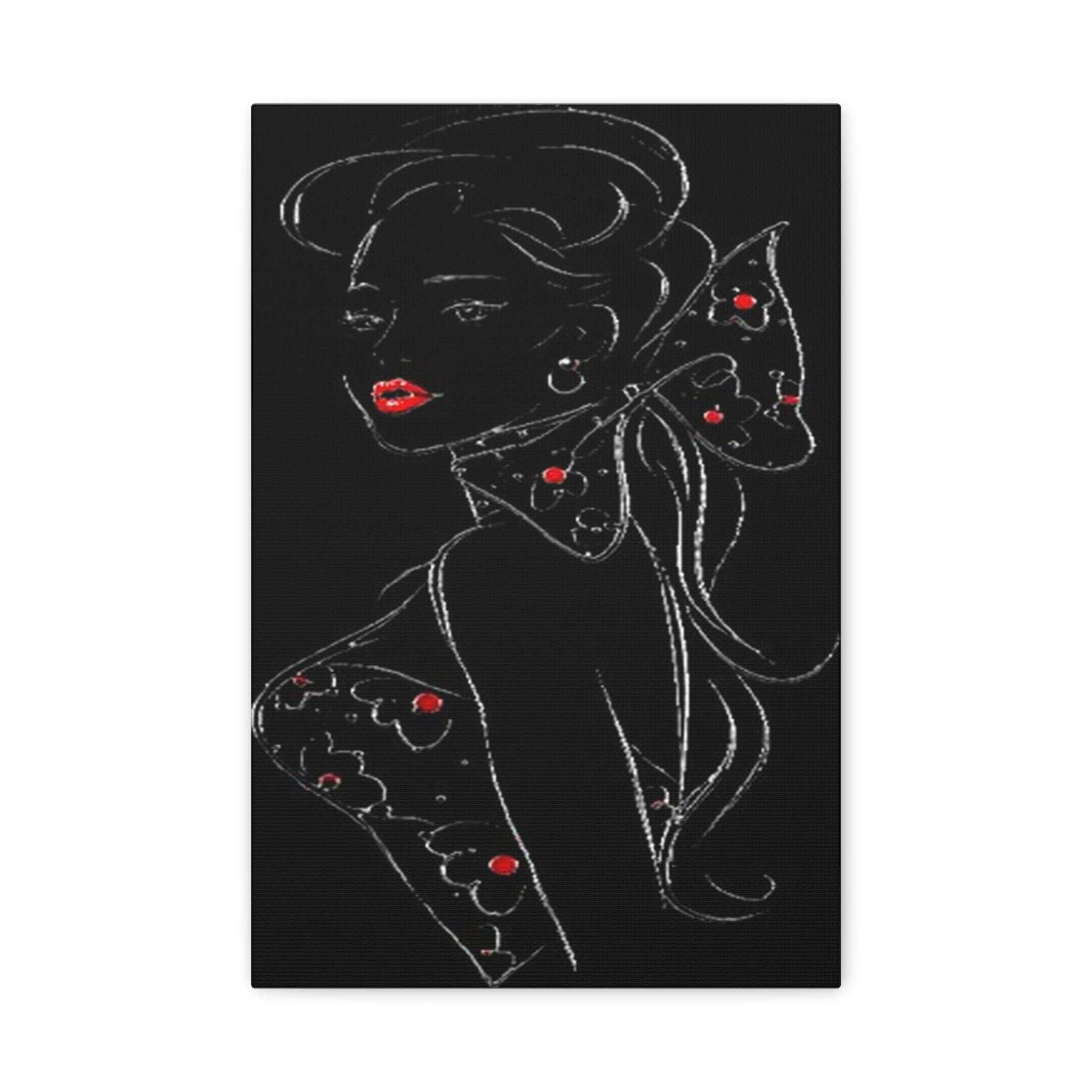 Chic Noir Lady Canvas Print — Black & Red Fashion Portrait Wall Art