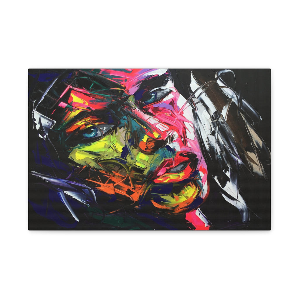 Abstract Neon Portrait Matte Canvas Wall Art — Colorful Woman Face Painting