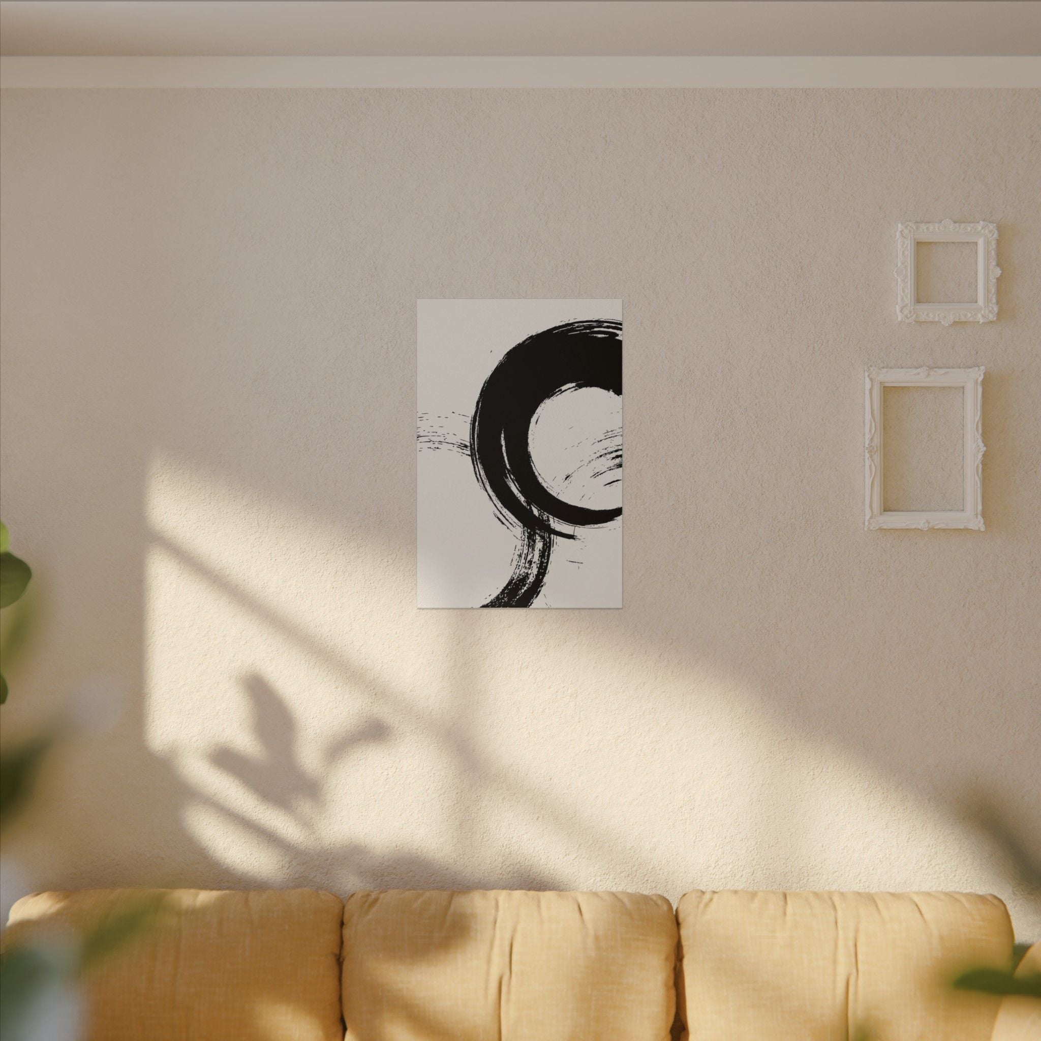 Zen Brushstroke Canvas Wall Art — Minimal Black Circle Abstract