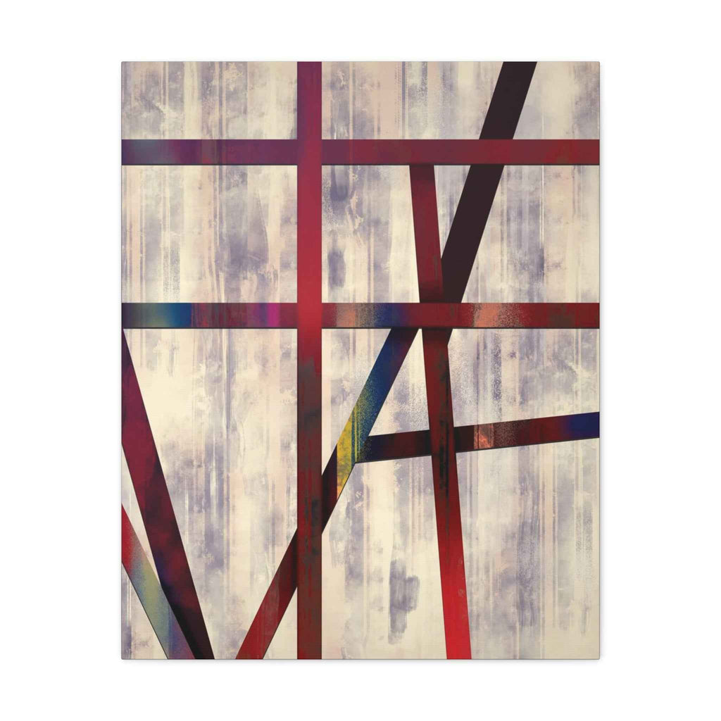 Abstract Geometric Canvas Wall Art — Modern Red & Neutral Stretched Matte Print - TheKaraHan