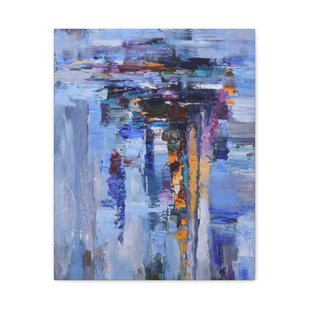 Abstract Blue Cityscape Canvas Print – Modern Stretched Matte Wall Art - TheKaraHan