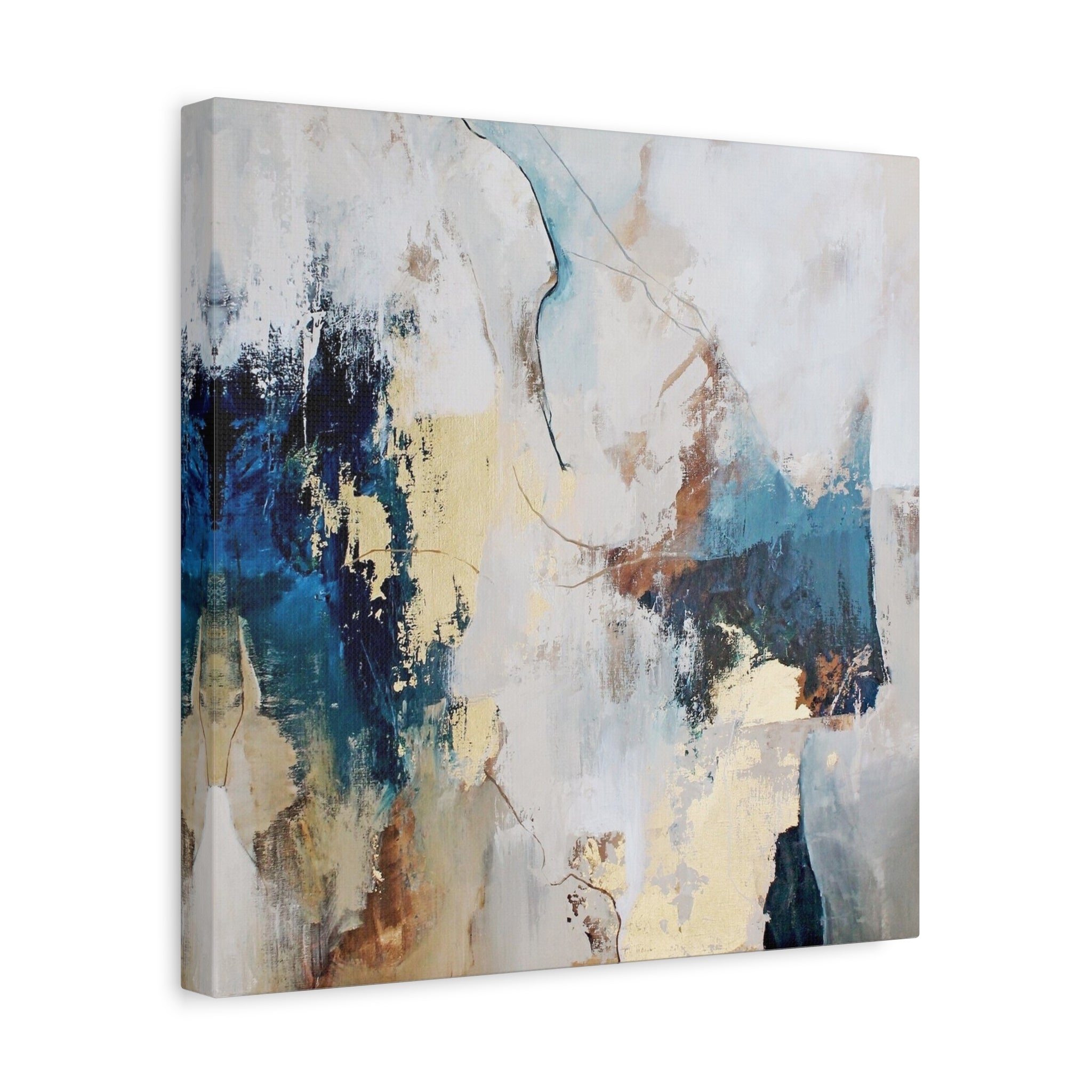Abstract Blue Gold Matte Canvas (Stretched) 