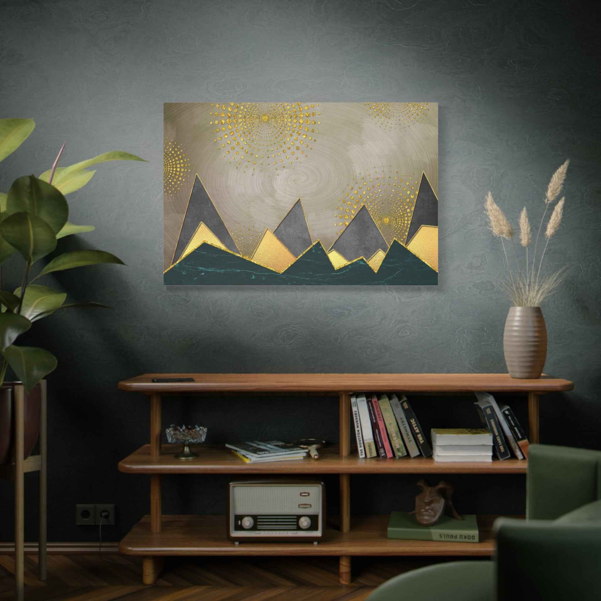 Abstract Gold Mountain Wall Art – Modern Luxury Geometric Canvas Decor