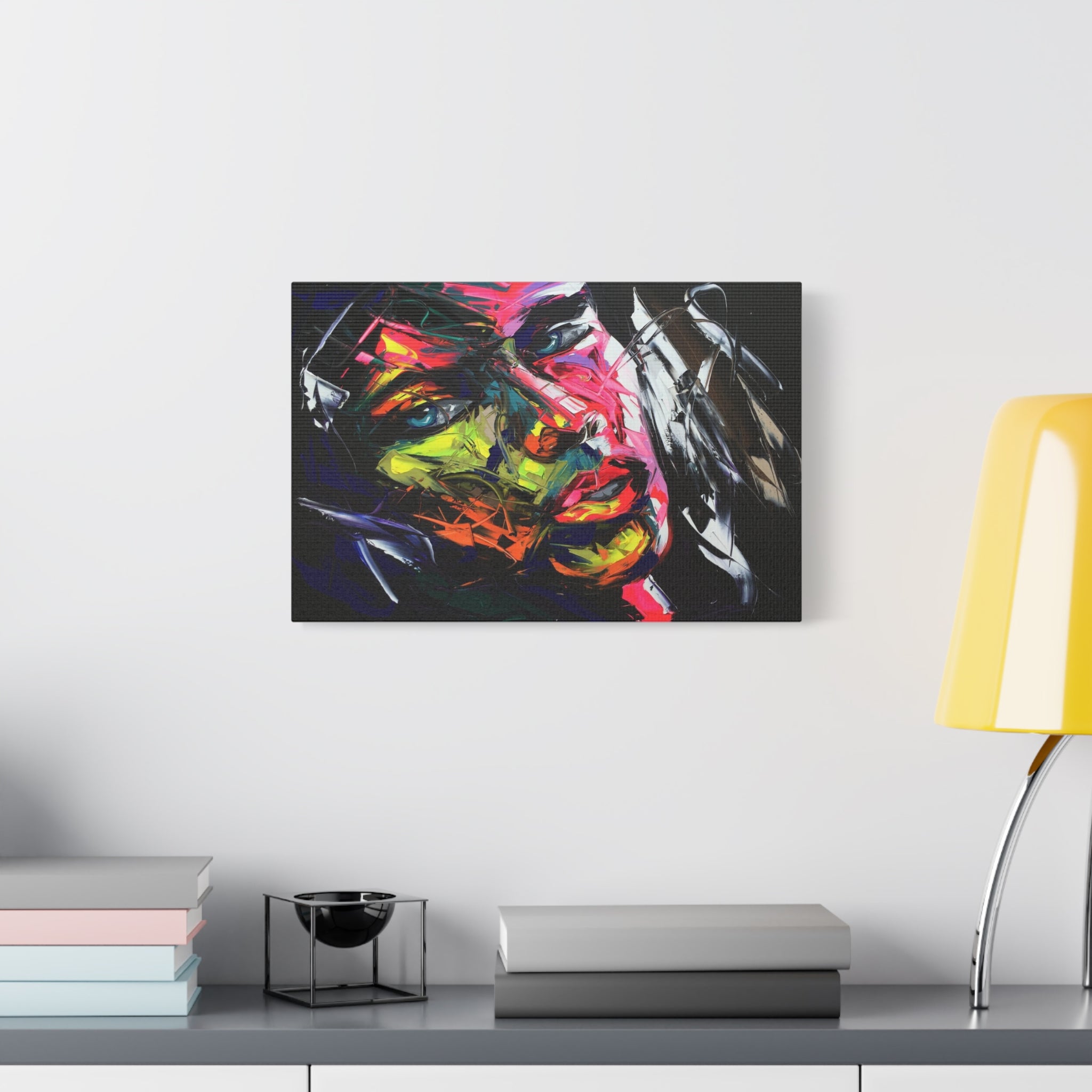 Abstract Neon Portrait Matte Canvas Wall Art — Colorful Woman Face Painting