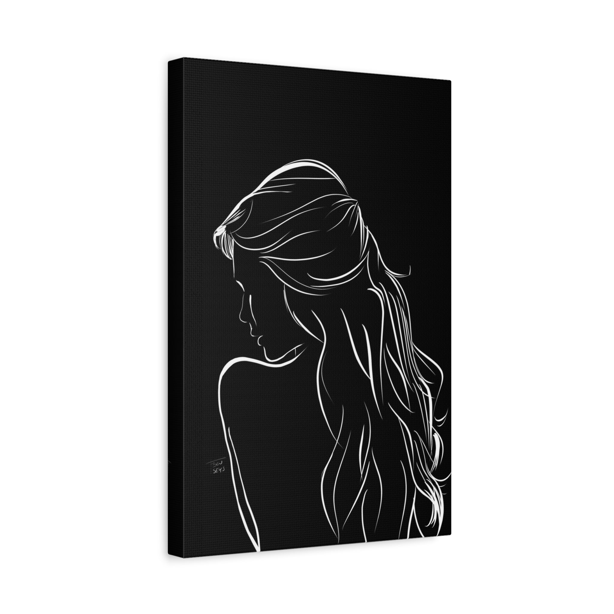 Minimal Line Art Woman Canvas Print — Black & White Silhouette Wall Art 