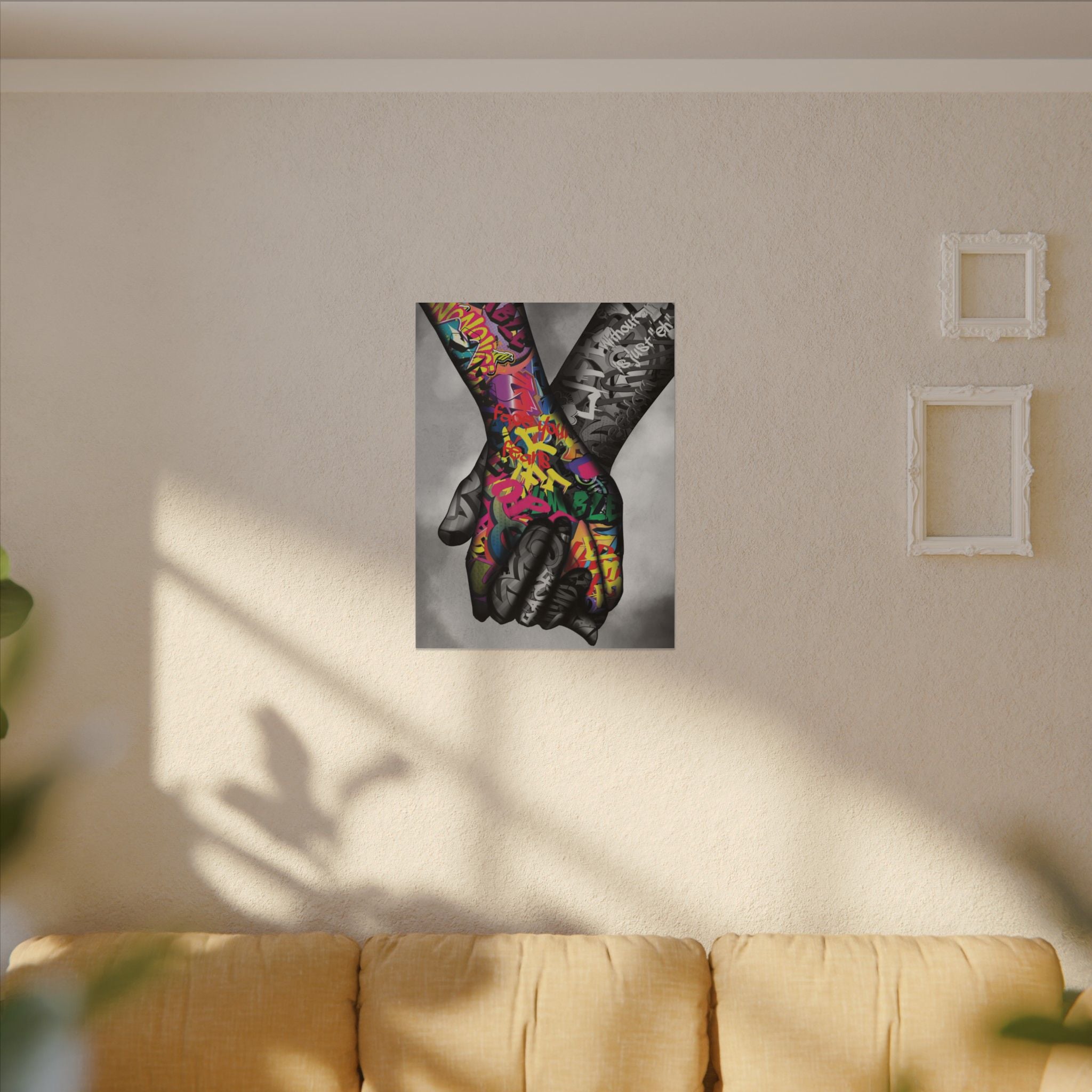 Graffiti Hands Canvas Print — Colorful Holding Hands Wall Art 
