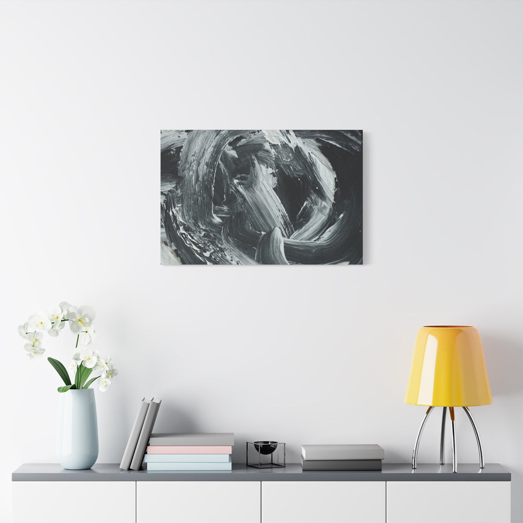 Abstract Black & White Swirl Matte Canvas Art — Minimalist Monochrome Wall Decor 