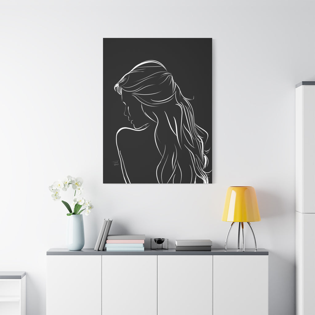 Minimal Line Art Woman Canvas Print — Black & White Silhouette Wall Art 