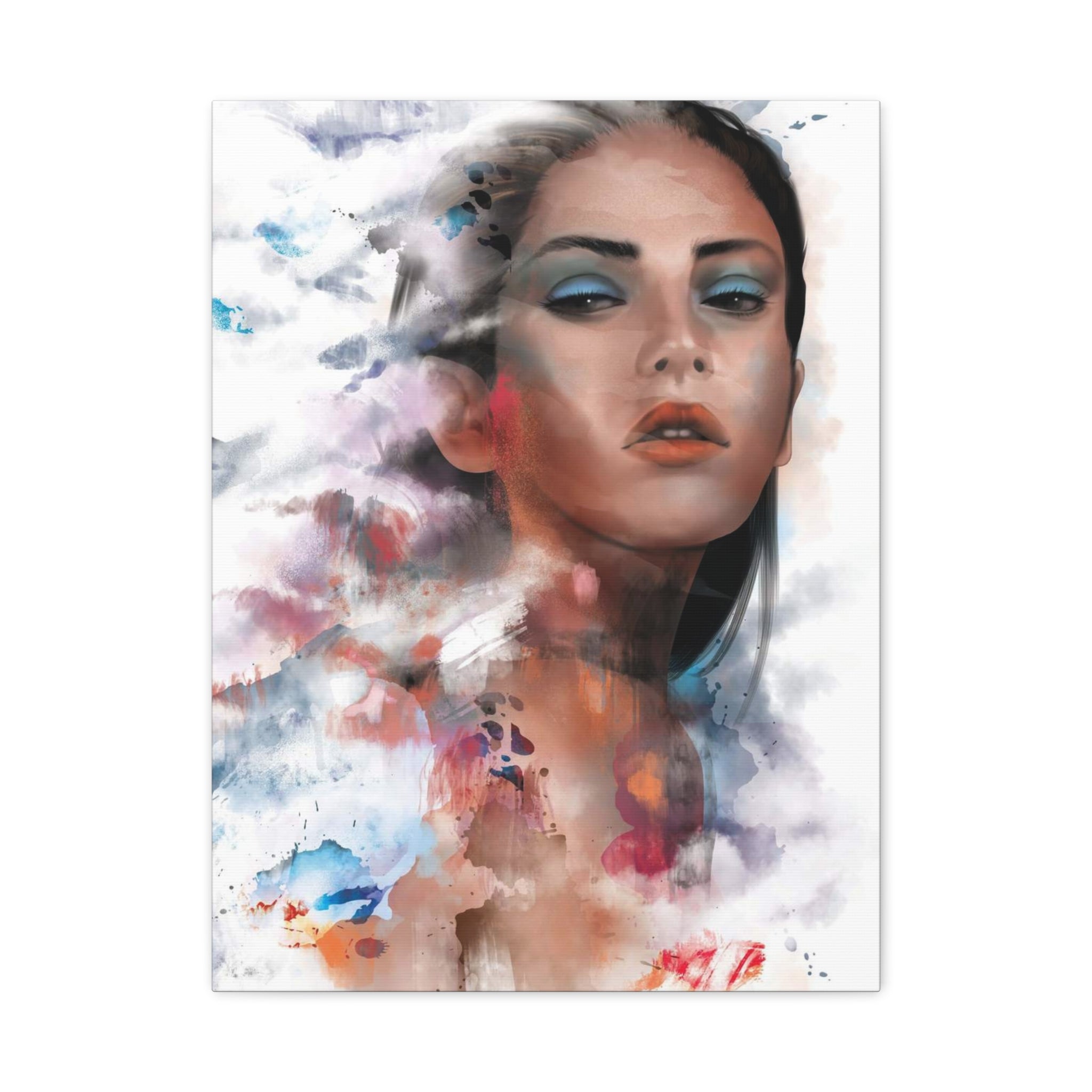 Watercolor Portrait Canvas Print — Ethereal Female Face Matte Stretched Art 