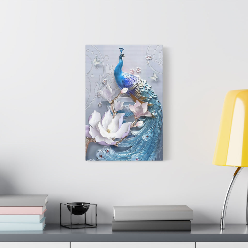 Blue Peacock Floral Canvas Wall Art — Matte Stretched 1.25" 