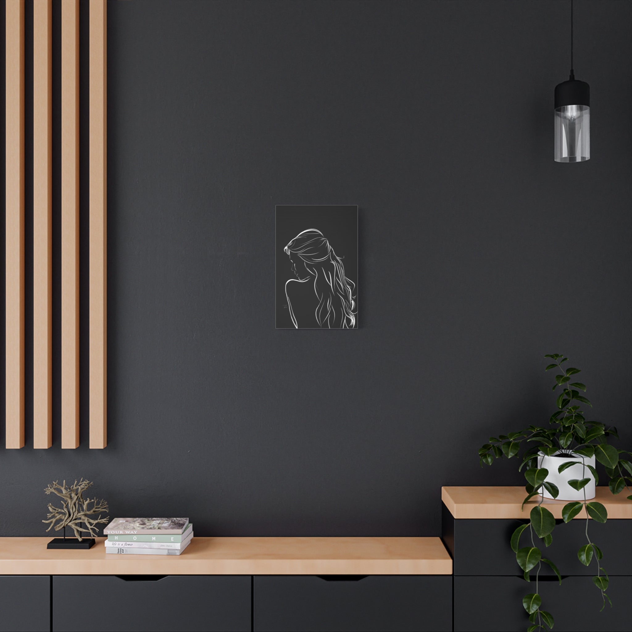 Minimal Line Art Woman Canvas Print — Black & White Silhouette Wall Art 