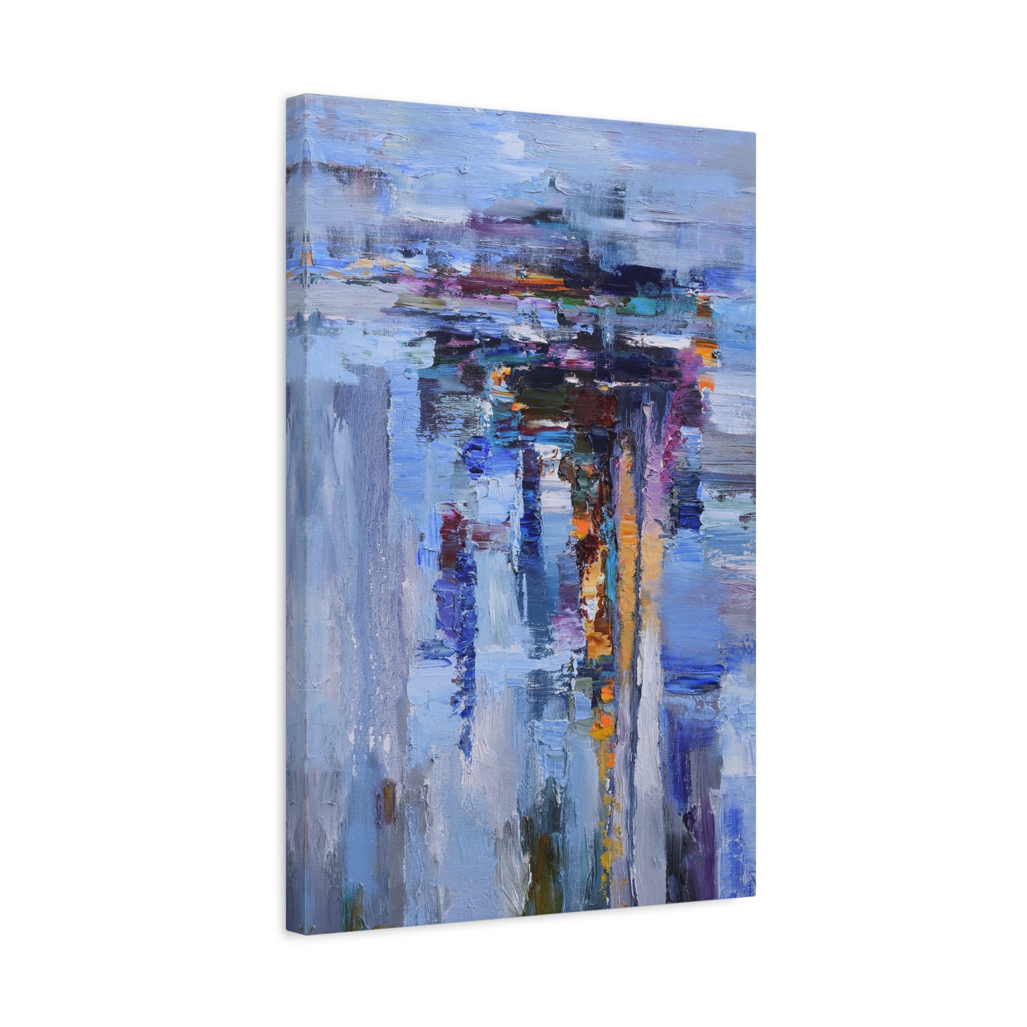 Abstract Blue Cityscape Canvas Print – Modern Stretched Matte Wall Art 