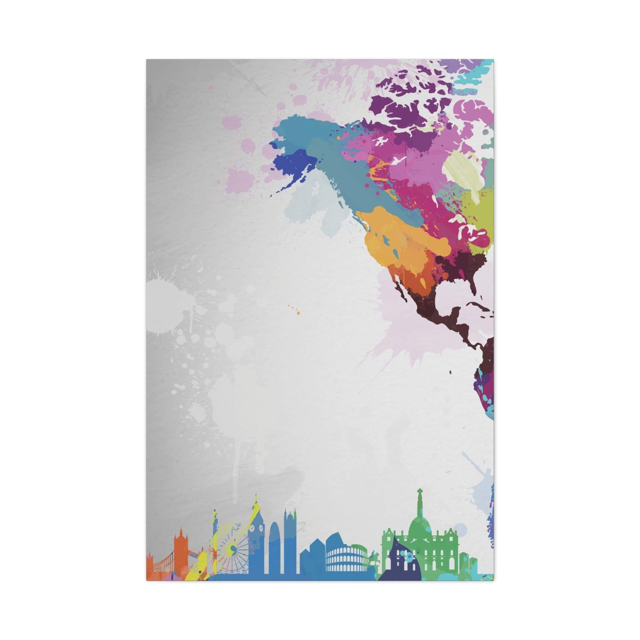Color Splash World Map Canvas – Modern Stretched Matte Wall Art 