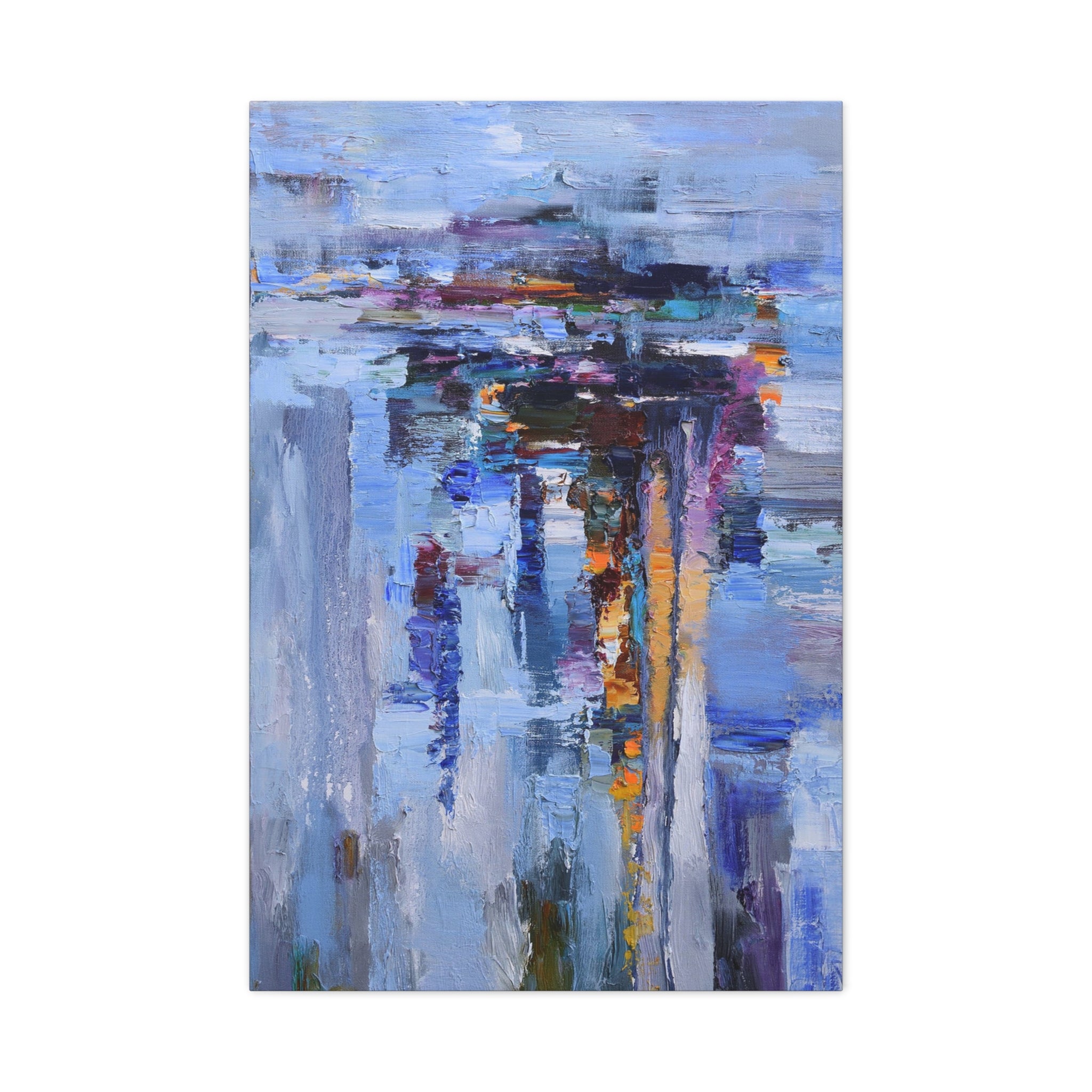 Abstract Blue Cityscape Canvas Print – Modern Stretched Matte Wall Art 