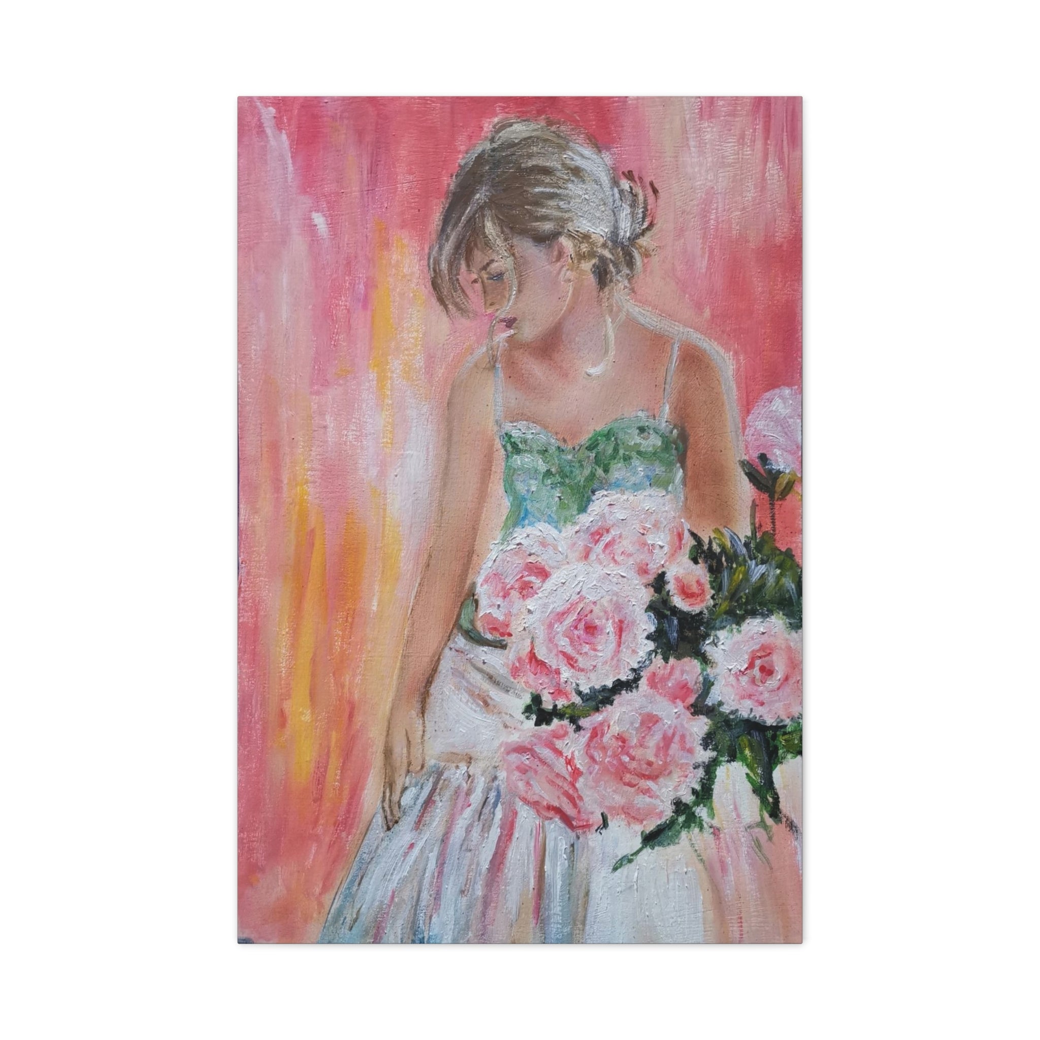 Romantic Rose Ballet Canvas Print — Pink Floral Ballerina Wall Art 
