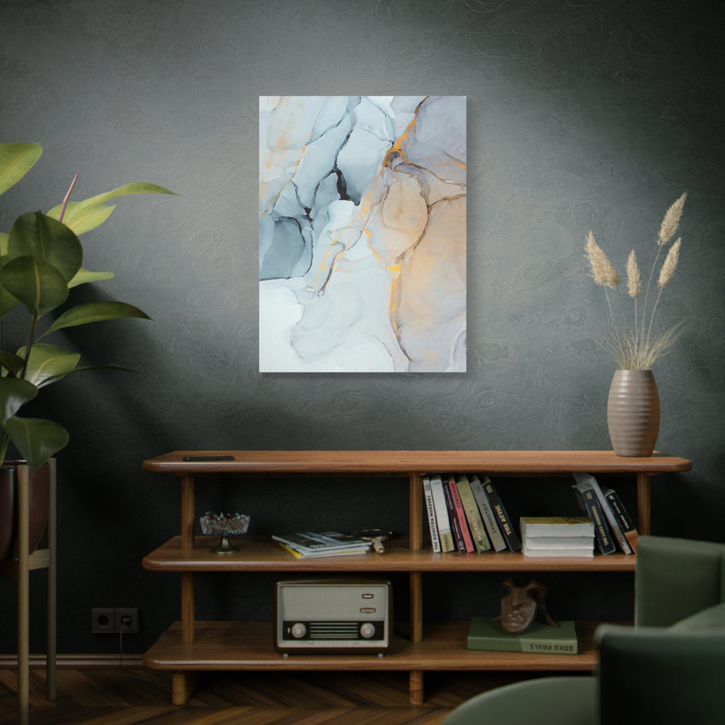 Abstract Marble Canvas Wall Art – Soft Gray & Gold Matte Stretched Canvas (1.25\")