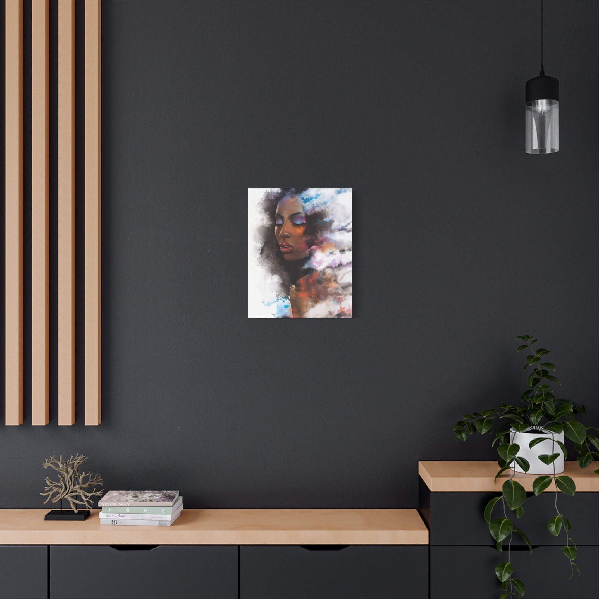 Abstract Portrait Canvas Wall Art — Colorful Afrocentric Woman Matte Stretched Canvas