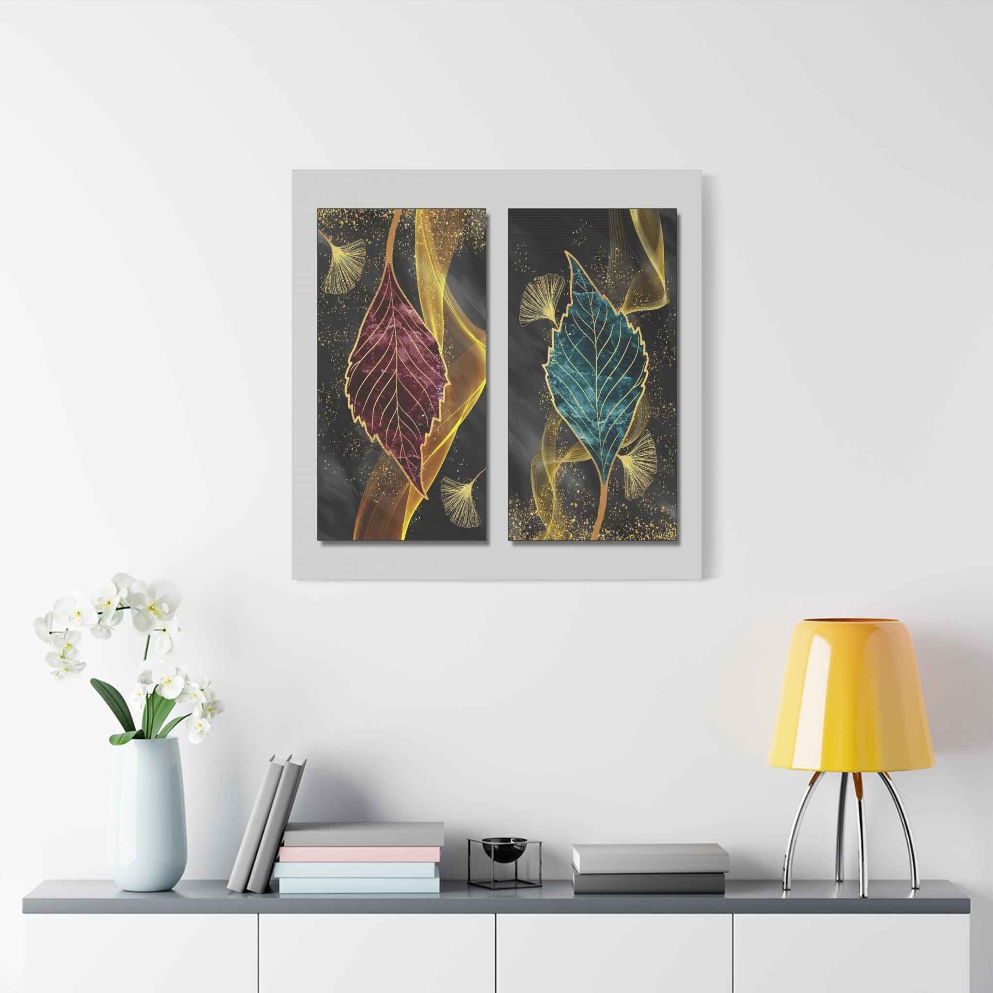 Gold Botanical Leaf Wall Art Set – Luxury Abstract Canvas Decor