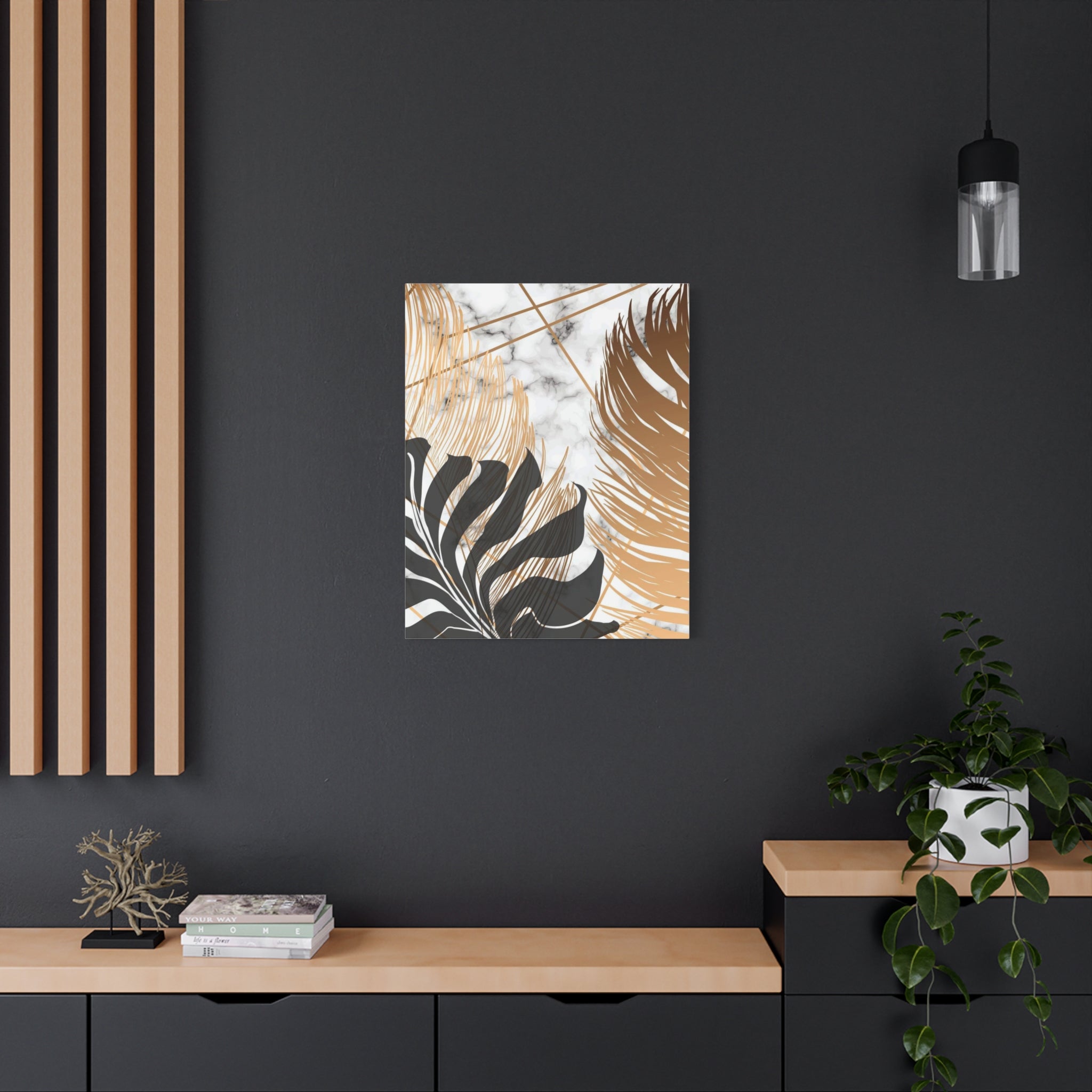 Tropical Palm Canvas Wall Art — Gold & Marble Botanical Print