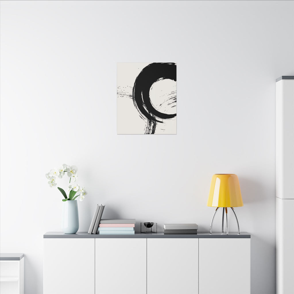 Zen Brushstroke Canvas Wall Art — Minimal Black Circle Abstract