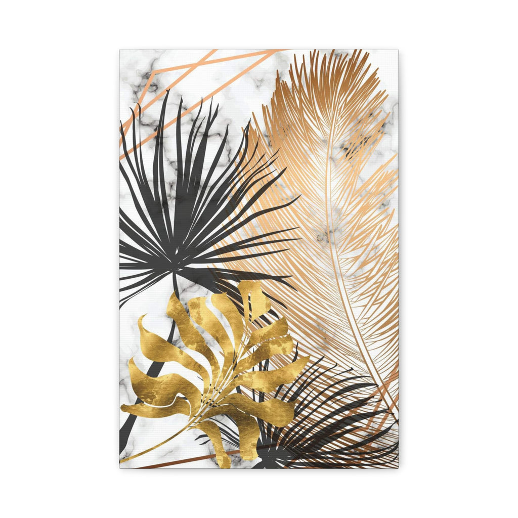 Gold & Black Tropical Feathers Canvas