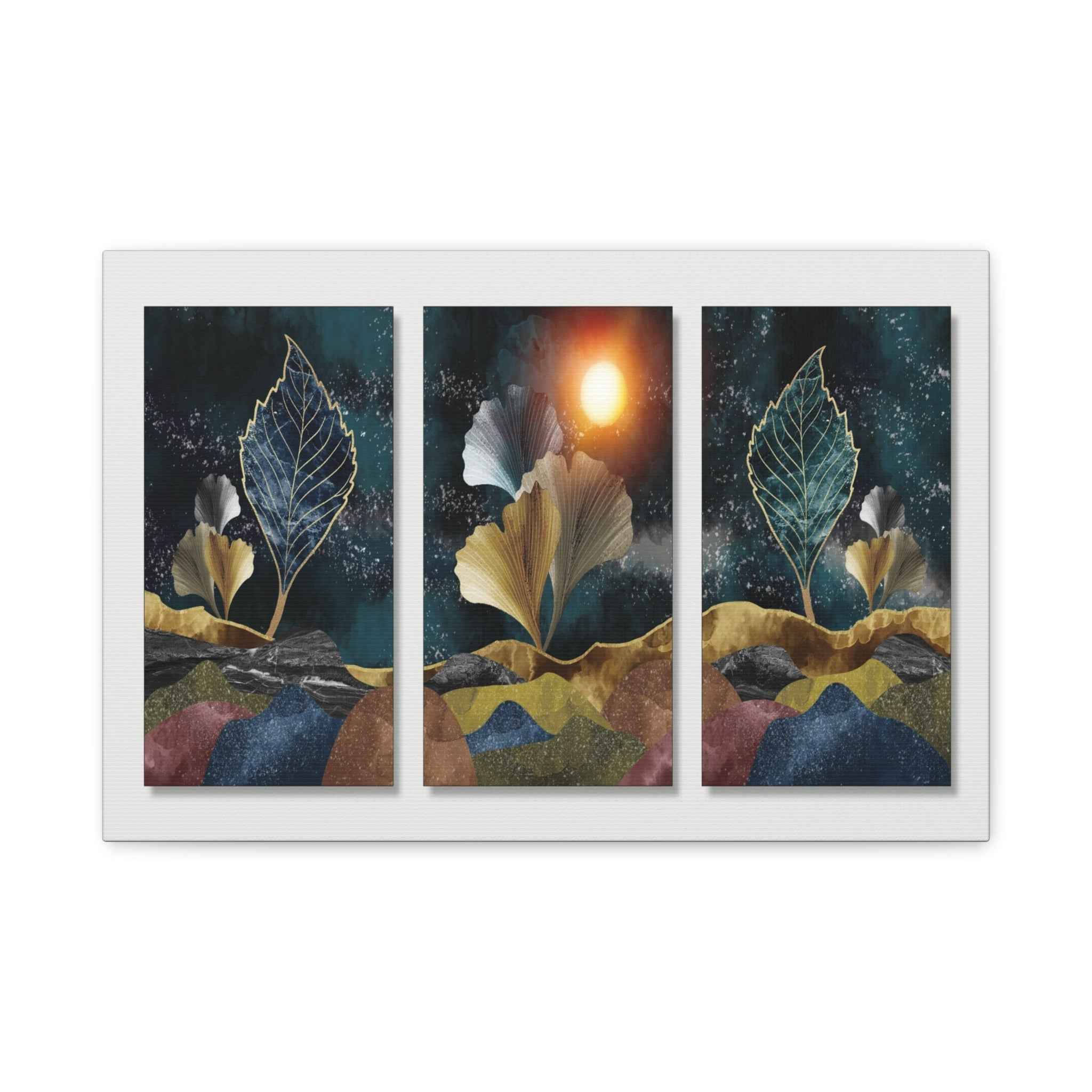 Abstract Botanical Triptych Canvas Wall Art – Modern Leaf Wall Decor