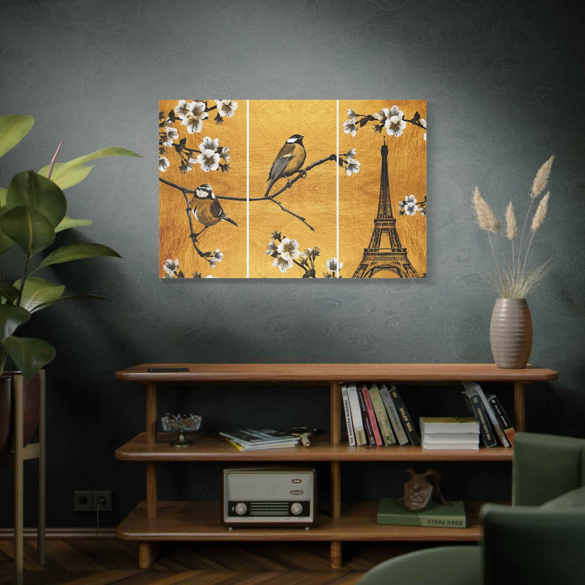 Paris Eiffel Tower Birds Triptych Canvas Wall Art – Floral Travel Decor
