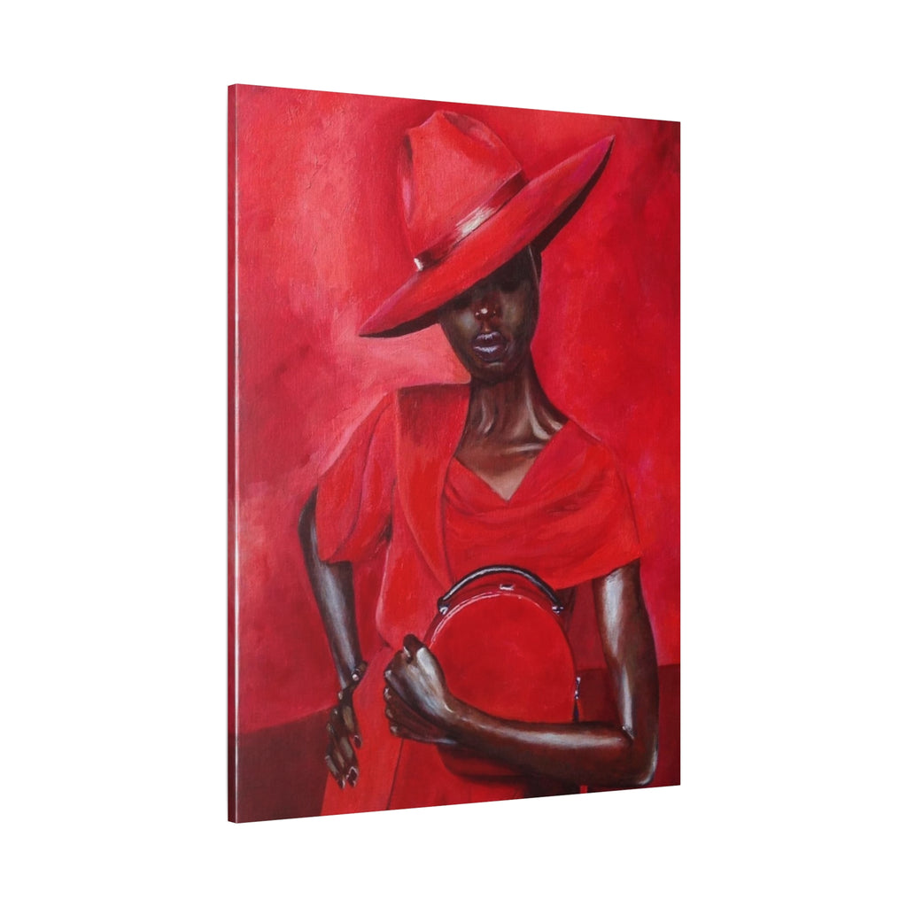Elegant Red Hat Lady Canvas Print — Fashion Portrait Matte Stretched Wall Art 
