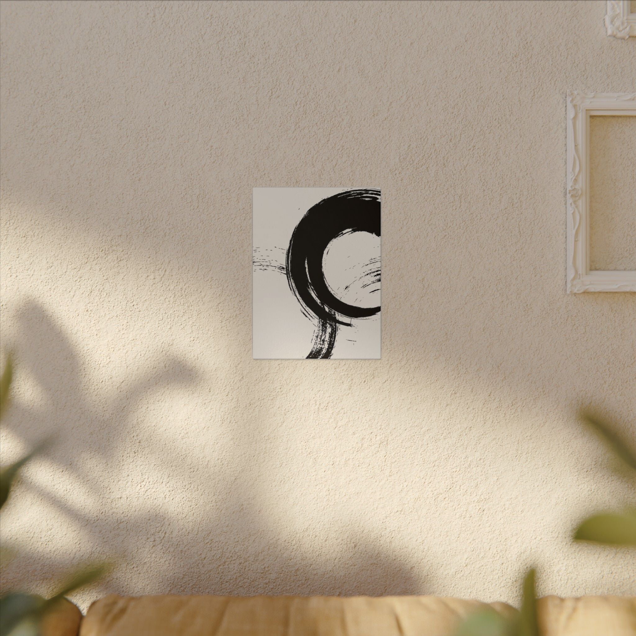 Zen Brushstroke Canvas Wall Art — Minimal Black Circle Abstract 