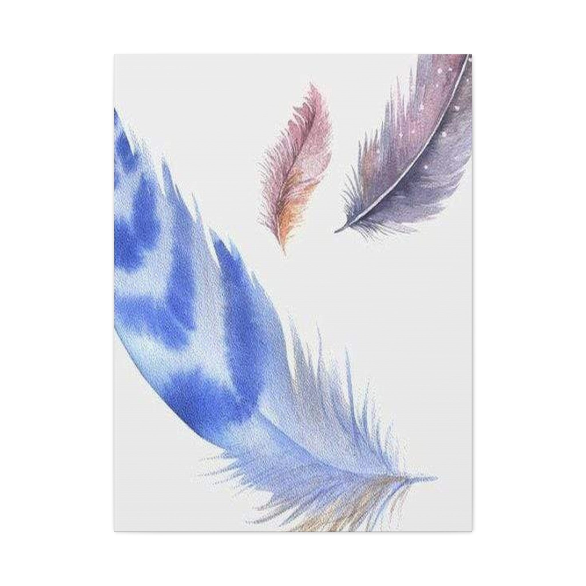 Watercolor Feather Canvas Print – Blue & Pastel Feather Wall Art 