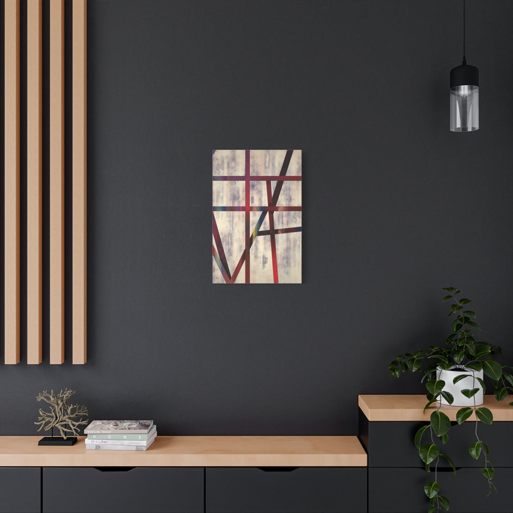 Abstract Geometric Canvas Wall Art — Modern Red & Neutral Stretched Matte Print