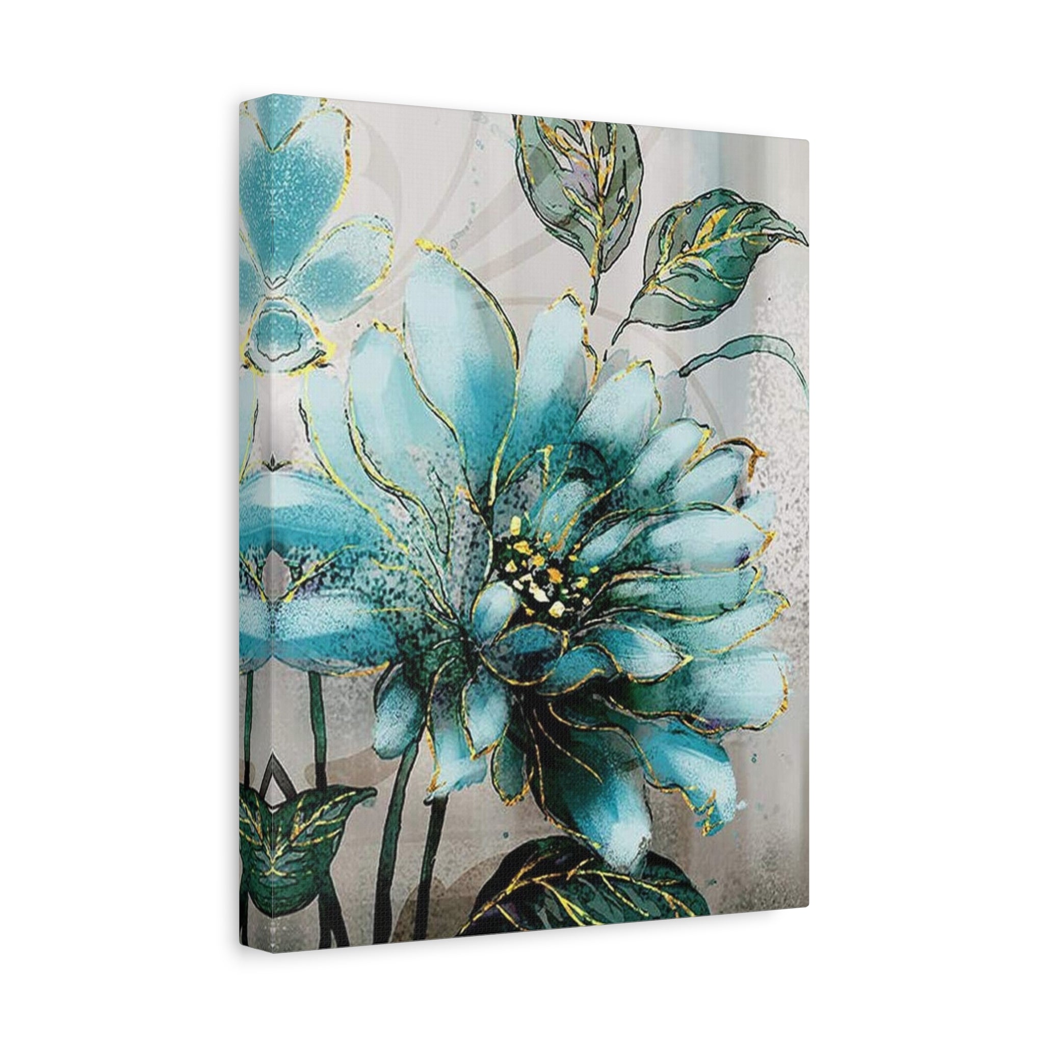 Teal Floral Canvas Print — Matte Stretched Wall Art 