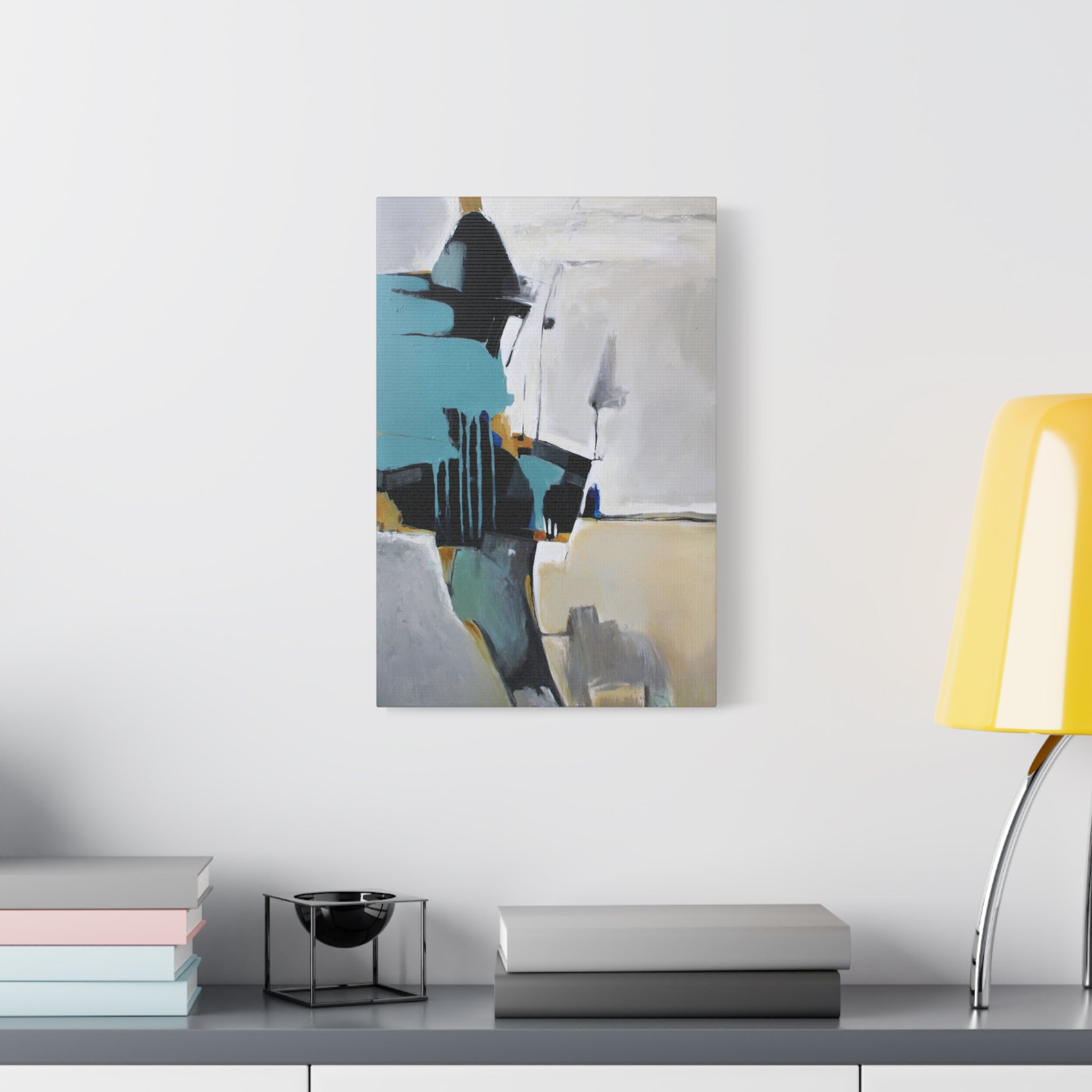 Abstract Teal & Gray Matte Canvas Print — Modern Stretched Wall Art 