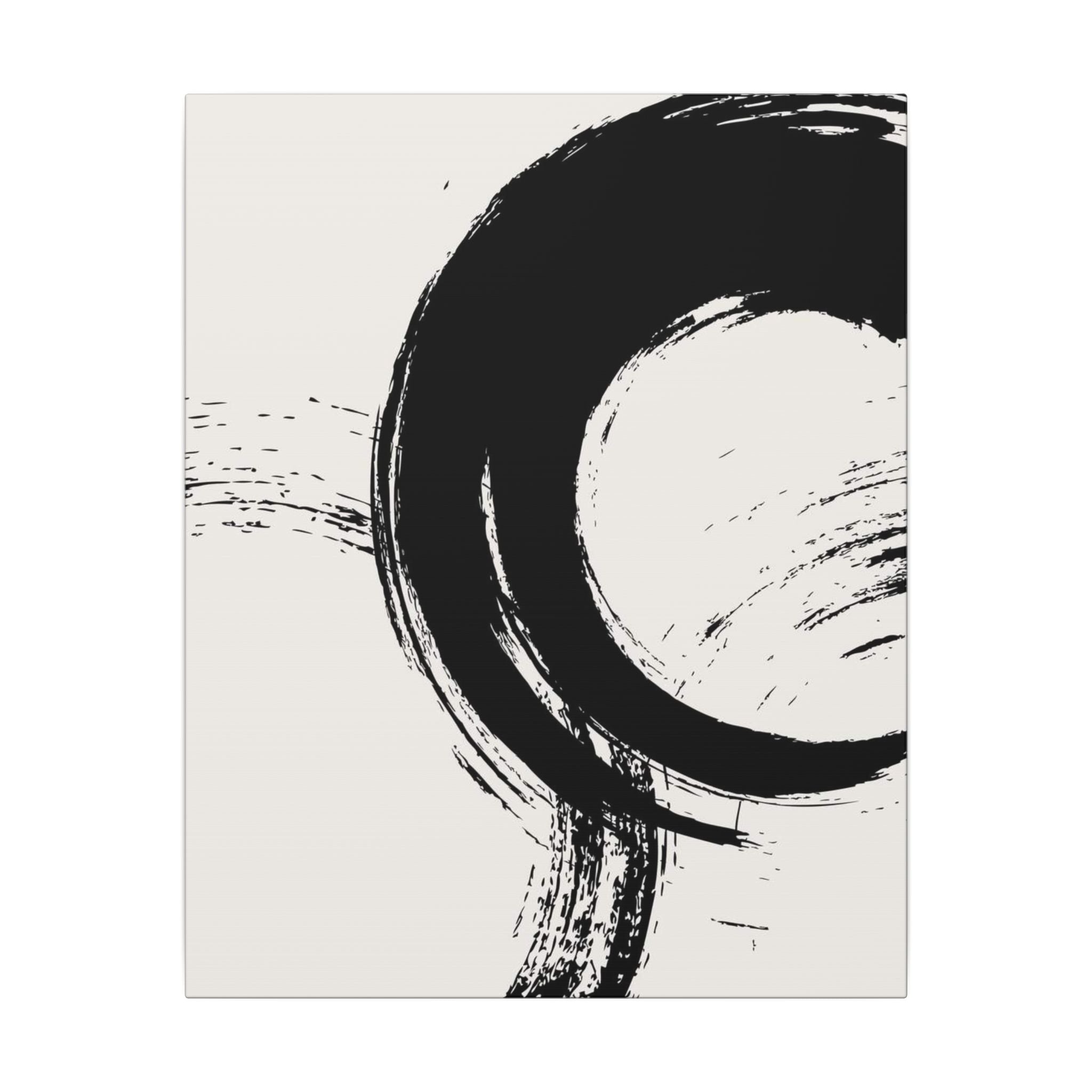 Zen Brushstroke Canvas Wall Art — Minimal Black Circle Abstract 