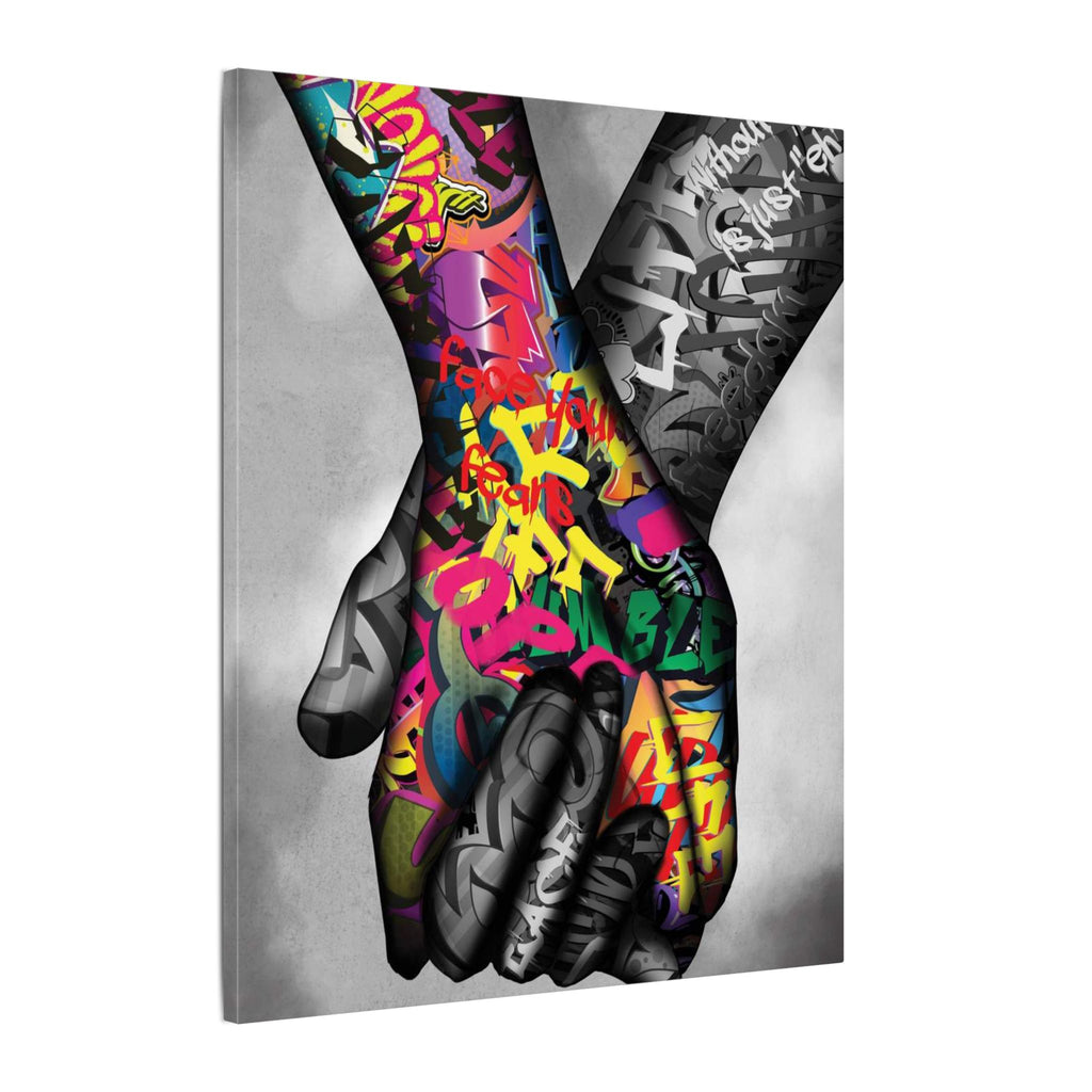 Graffiti Hands Canvas Print — Colorful Holding Hands Wall Art 