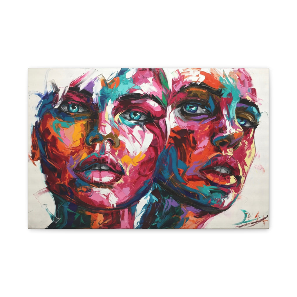 Colorful Abstract Portrait Canvas Print — Vibrant Dual Faces Wall Art