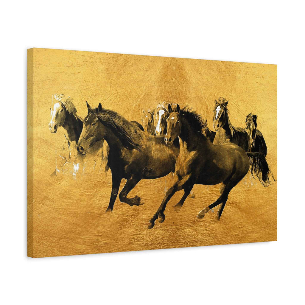 Golden Running Horses Canvas Wall Art – Wild Horse Decor