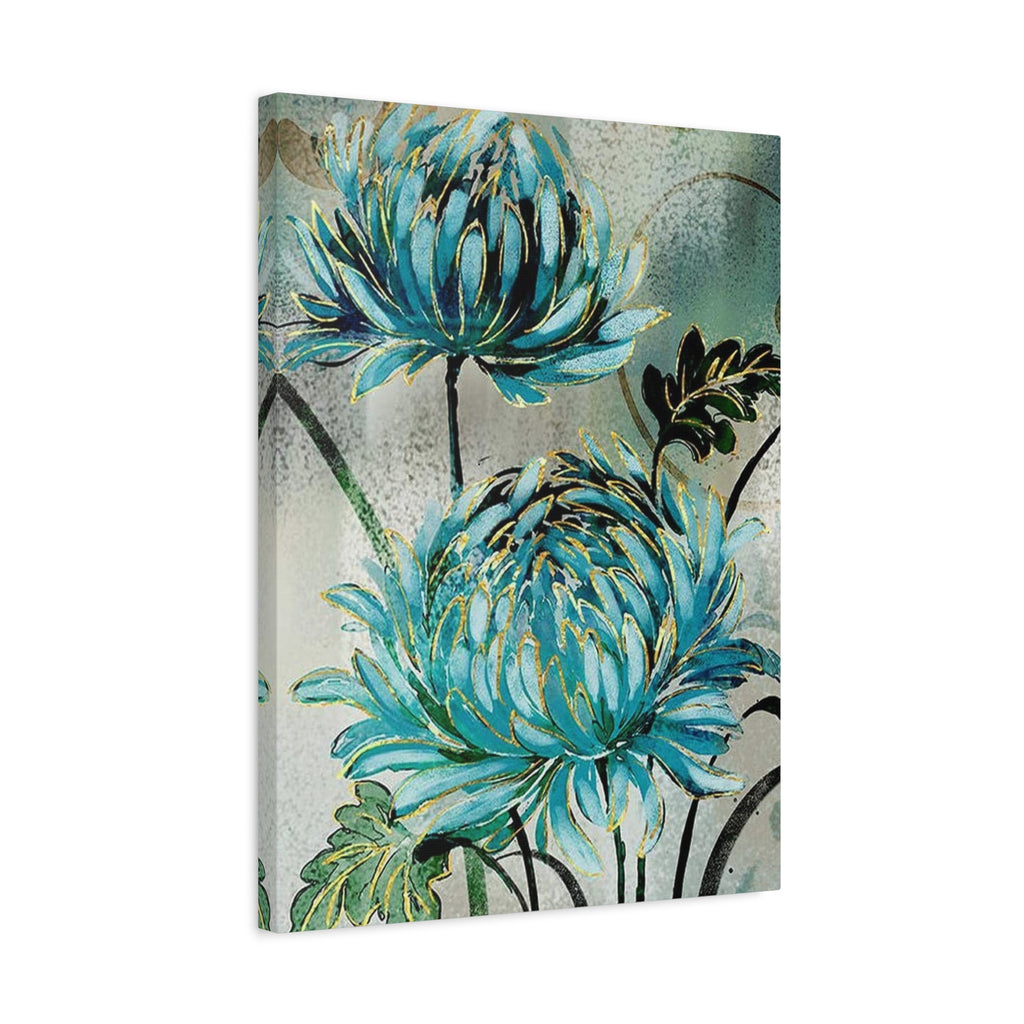 Blue Chrysanthemum Canvas Wall Art – Matte Stretched Floral Print