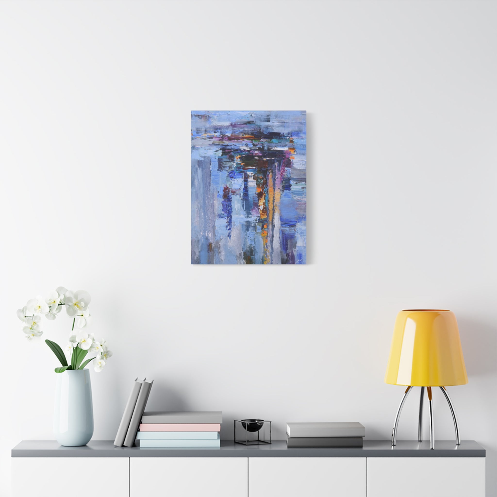 Abstract Blue Cityscape Canvas Print – Modern Stretched Matte Wall Art 