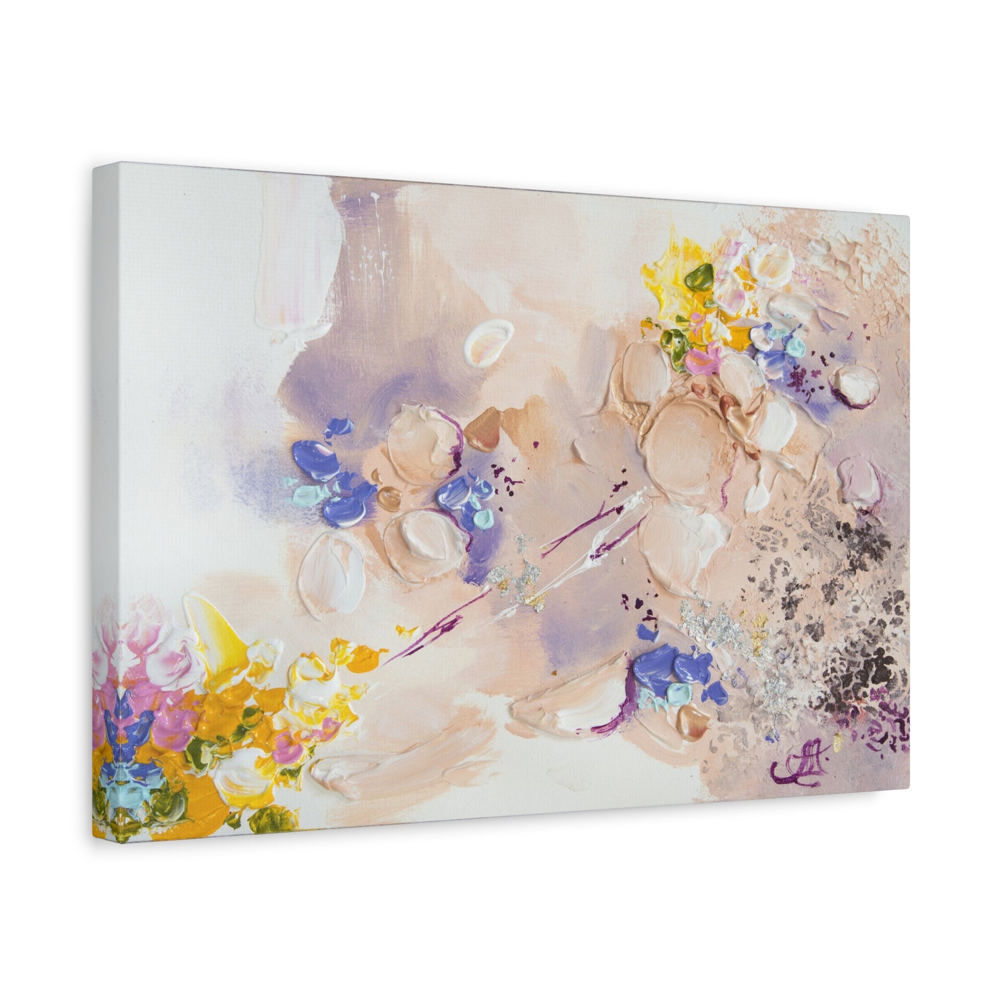 Abstract Floral Matte Canvas Wall Art — Pastel Bouquet Stretched Print 