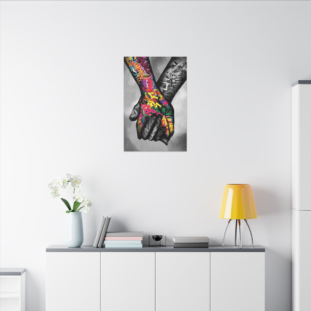 Graffiti Hands Canvas Print — Colorful Holding Hands Wall Art 