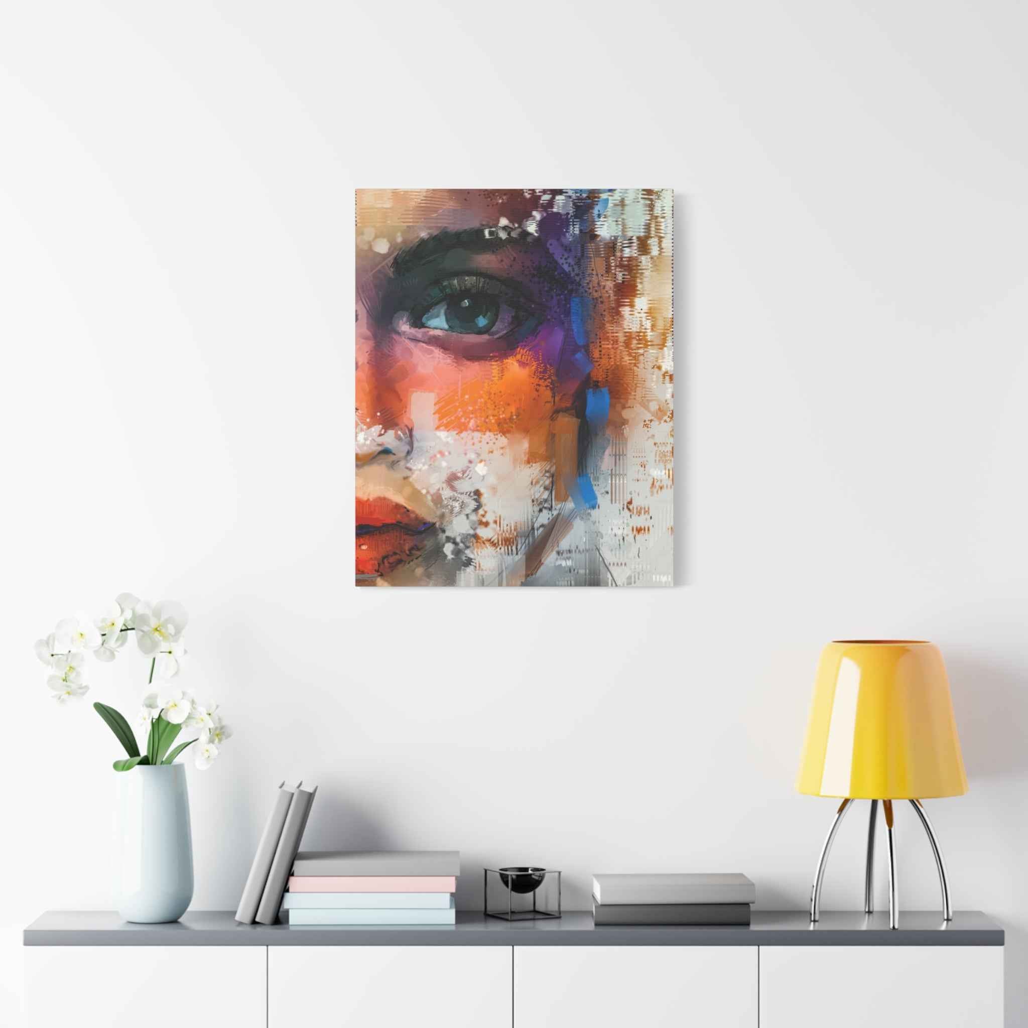 Abstract Face Canvas Wall Art – Colorful Modern Portrait Painting for Living Room Decor